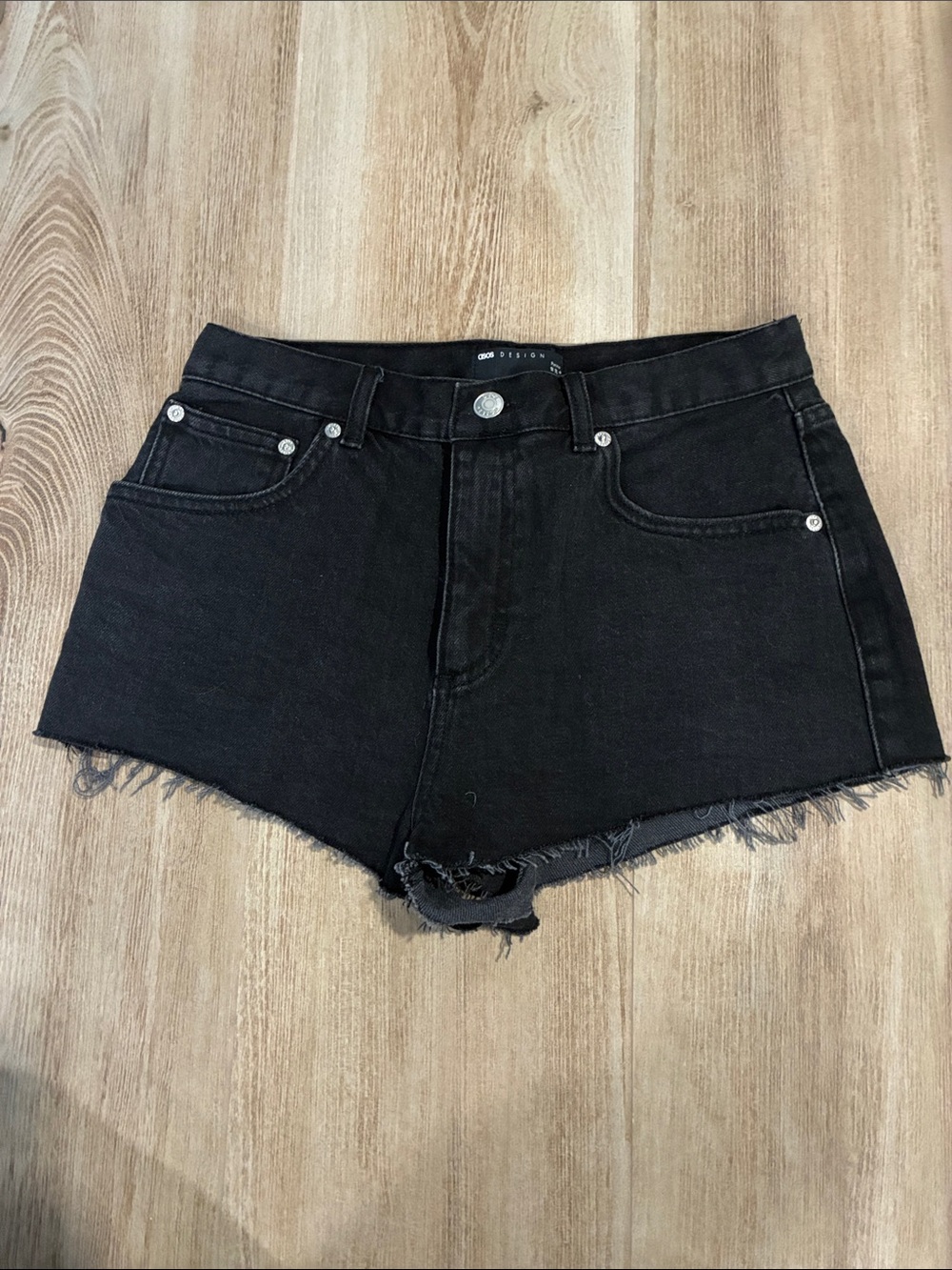 ASOS Black Raw Hem Denim Shorts size 6 petite